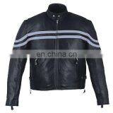 HMB-0467B LEATHER JACKETS MOTORBIKE COATS BLACK BIKER STRIPS STYLE