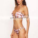 Geometric Print Halter Crochet Neck Bikini Set thumbnail-3