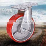 4 Inch Heavy Load Cast Steel 0.6mm Steel Shaft Turning Brake PU Castor Roller Wheel thumbnail-6