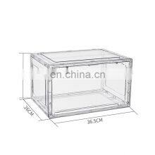 Customized Logo Side Open Folding Magnetic Shoe Box Display Organizer PET Clear Transparent Stackable Shoe Sneaker Storage Box thumbnail-3