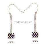Sterling Silver Ladies Crystal Earring With Murano Lampwork Glass Bead thumbnail-5