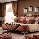 Neoclassic Design Double Bed Solid Wood Bed With Polishing Leather Convex Carve Flower AK-7073 thumbnail-2