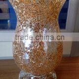 Champagne Crackle Mosaic Glass Mirror Vase