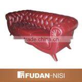 Italian Classic Red Leather Chesterfield Sofa With Wood Trim thumbnail-1