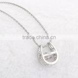 925 Sterling Silver Horse Shoe Shape Dancing Stone Pendant Necklace Jewelry SPG900W thumbnail-2