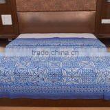 Indian Ethnic Hand Block Print Bedspread Applique Cut Work Bedding Indigo Bed Cover Throw thumbnail-4