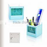 Plastic Table Pen Holder With Alarm Clock