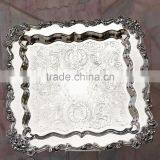 Silver Plated Square Dish Food Tray , Decorative Service Food Tray, Airlines Service Tray, Arabic Metal Tray thumbnail-1