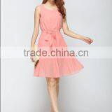 2016 Latest Designs Women Gender Summer Mint Green Sleeveless Round Neck Women Dress Pleated Chiffon Vest Dress for Women thumbnail-5