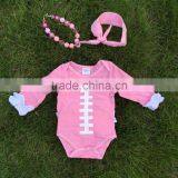 Girl Kids Romper Football Romper Girls Pink Romper With Headband and Necklace thumbnail-1