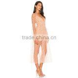 Raw Hem Embroidered Tulle Appliqued Gauze Backless Long Dress thumbnail-2