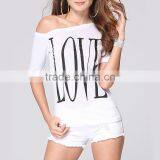 Fashion Women T-shirt Lace Short Sleeve Shoulder Off Blouse Plus Size thumbnail-1