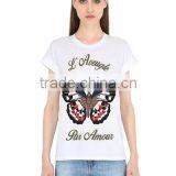 Women 100% Cotton Short Sleeve Slim Fit T-shirt With Butterfly Printing thumbnail-1