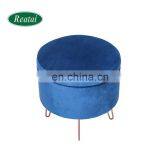 High Quality Living Room Round Foot Rest Dark Green Velvet Storage Ottoman Pouf Stool thumbnail-4