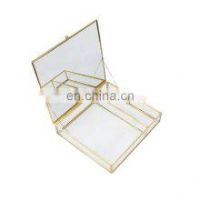 Display Cosmetic Sets Counter Organizer Glass Case Brass Frame Jewelry Box With Mirror thumbnail-5