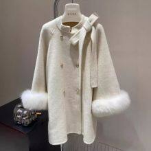 A Rich Girl's Cloak Coat With a Loose Design for Autumn and Winter, a Petite Wool Woolen Coat With a Bow on Both Sides