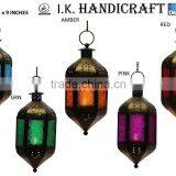 Iron Moroccan glass lantern with hangings