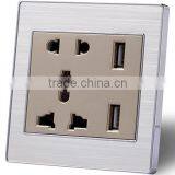Hot Selling Stainless Steel Material 5 Pin Plug Socket With Dual Usb Output thumbnail-1
