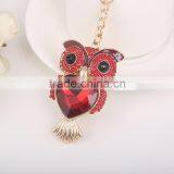 High End Key Chain With Zin Alloy Metal Big Stone Owl Pendant Women Bag Accessories Gift