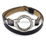Monogram Personalized Leather Wrap Floating Lockets Bracelet thumbnail-1