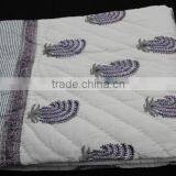 Hand Block Print Cotton Kantha Quilted Bed Cover, Baby Quilt Jaipuri Print, Custom Design thumbnail-1