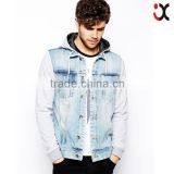 2015 regular fit jacket for men wholesale drawstring hoody jean jacket (JXW805)