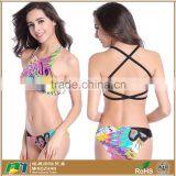 Women Tie Dye Bandage Push up Padded Bikini Set Swimwear With Side-tie Bottom