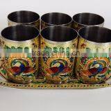 ROYAL PEACOCK DESIGNED STAINLESS STEEL MEENAKARI 6-GLASS SET -G.M. (2.5" x 2.5" X3.67" INCHES) thumbnail-2