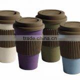 Take Away Coffee Cup Mug With Lid Biodegradable Bamboo Fiber Mug With Silicon Sleeve thumbnail-3