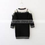 High Quality Child Elegant White Black Patchwork Long Sweater With Lace thumbnail-2