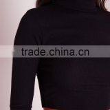 2016 Custom Ladies High Neck Long Sleeve Black Ribbed Crop Top thumbnail-4