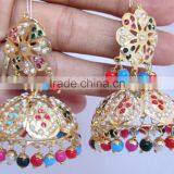 JADAU GOLD PLATED Dangler MULTICOLOR JHUMKA TEMPLE EARRINGS Real Look thumbnail-3