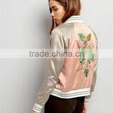 Women Custom Floral Embroidered Satin Bomber Jacket Baseball Jacket With Private Label thumbnail-3