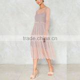 Lvdong 2017 Summer Women Long Sleeve Mesh Dotted Sexy Midi Dress thumbnail-3