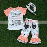 Baby Girls Boutique Summer Outifits I'm Sweet She's Wild Clothing Girl Short Sleeve Feather Ruffle Capri Sets With Accessories thumbnail-1