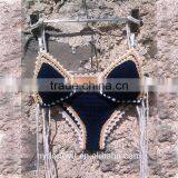 Black Woven Women Contrast Bikini/dej Woven Sexy Bikini Swimwear/ Fancy Bikini Swimwear Beachwear