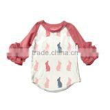 Wholesale Baby Easter Boutique Clothing Ruffle Raglan T-shirt With Bunny Printed thumbnail-1