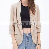 Three Quarter Sleeve Suit Jacket Nude Color Ladies Office Wear Casual Style Fashion Suit Jacket for Mature Women thumbnail-3