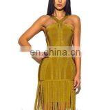 Amigo 2017 New Style Sexy Cross Strap Tassel Bandage Dress Midi Eyelet Beaded Evening Dresses for Women Club Wear thumbnail-3