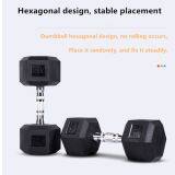 Wholesale Black Hex / Hexagonal / Hexagon Deluxe Rubber Coated Gym Dumbbells Sets for Sale thumbnail-4