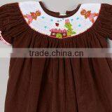 Children Brown Corduroy Smocked Romper Baby Winter Clothing thumbnail-2