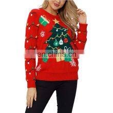 Women's Christmas Tree Themed Knitted Holiday Sweater Girl Pullover