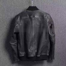 HOT SALE 2021 NEW FASHION MEN'S WASHED BASEBALL GENUINE SHEEPSKIN LEATHER JACKET thumbnail-1
