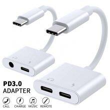 Dual USB Type C Splitter DAC 2 in 1 Audio Fast Charge Type C to 3.5mm Headphone Adapter for S20 Ultra S10 9 Note10 Plus