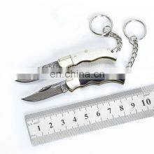 Damascus Folding Blade Knife Key Chain Mini Pocket Knife Horn and Bone Handle thumbnail-1