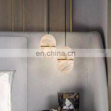 Wholesale Nordic Bar Hotel Home Decorative Copper Simple Modern Led Alabaster Chandelier thumbnail-4
