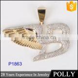 Fashion New Design Gold Pendant B Bird Wing Hip Hop Pendant Wholesale thumbnail-3