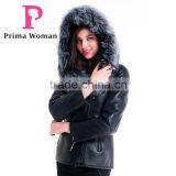 2015 Winter Leather Short Slim Fit Embroidered Women Coat With Belt Silver Fox Fur Hat thumbnail-4