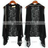 OEM Service New Fashion Latest Design Ladies Jacket & Blazer Chiffon+lace Casual Black Sleeveless Women Blazer
