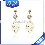 18k Gold Plated Zircon Ear Studs Leaf Pendant Earrings For Wedding Accessories thumbnail-1